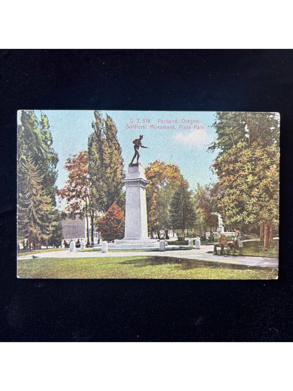 Antique Postcard 1908 Soldiers Monument Portland Oregon Bench People Hillsboro